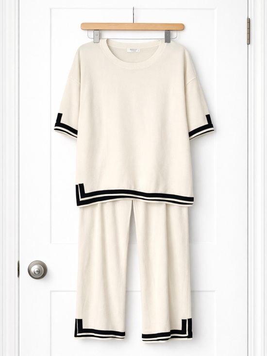 Ekouaer Other - Women’s Cream Short-Sleeve Pajama Set with Black Trim Sz XL